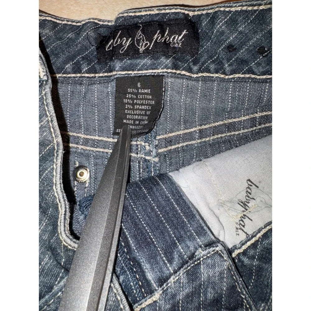 Vintage Baby Phat Girlz‎ Denim Skirt Size 6 Striped Wash Cat Embroidered